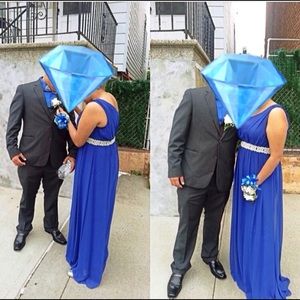 Navy blue one shoulder prom dress